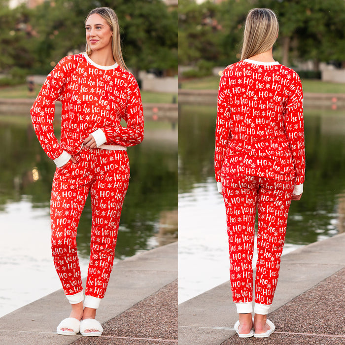 40078 - Christmas Print HO HO HO Pajama Set with Pockets