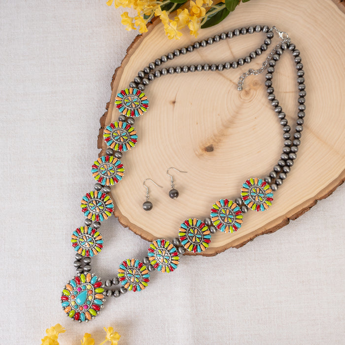 72965 - Squash Blossom Necklace - Multi & Silver