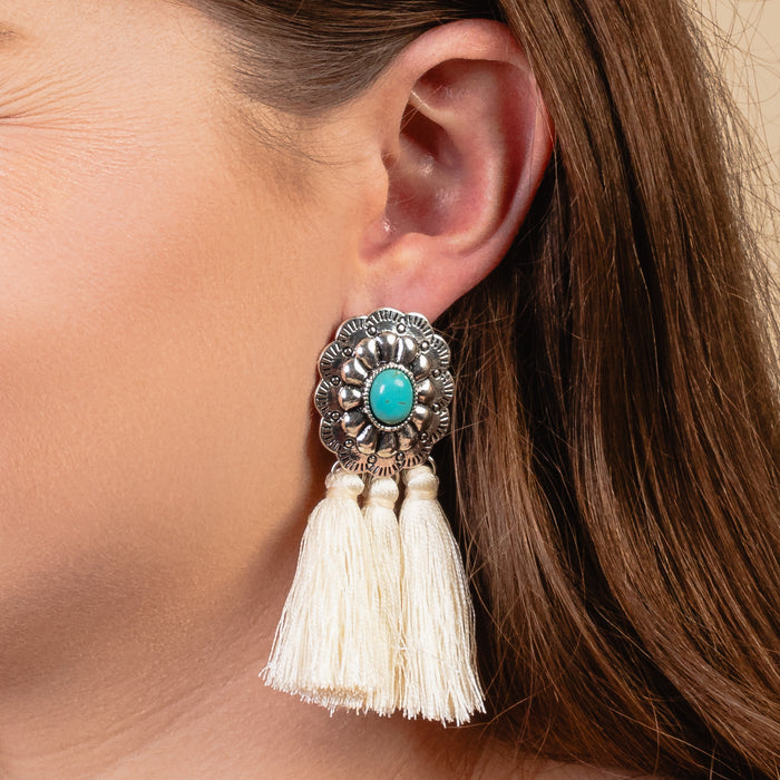 93255 - Squash Blossom Tassel Earrings - White