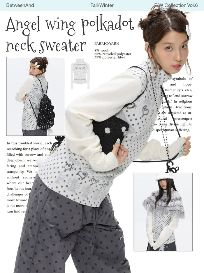 Angel wing polka dot turtle neck sweater