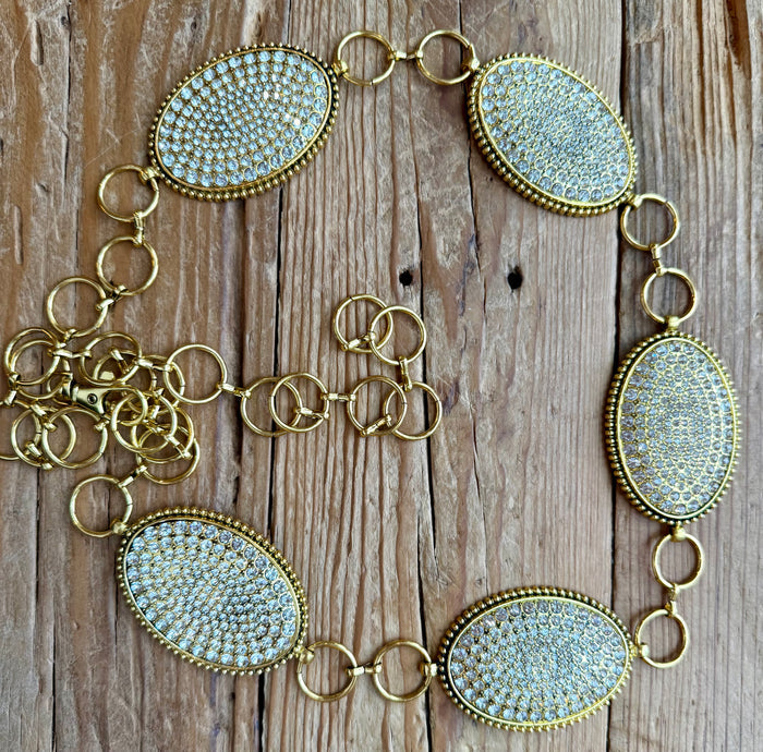 Clear Crystals on Gold Oval Concho Link Belt