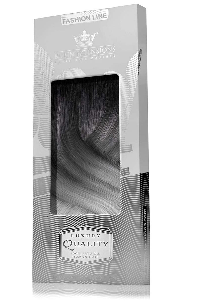 CLIP-IN EXTENSIONS LUXURY OMBRÉ BALAYAGE Jet Black & Metallic Silver Blonde
