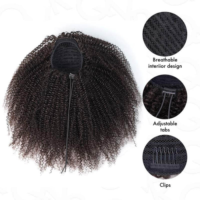 Flash Sale|QVR Drawstring Ponytail Extension Afro Kinky Curly Human Hair