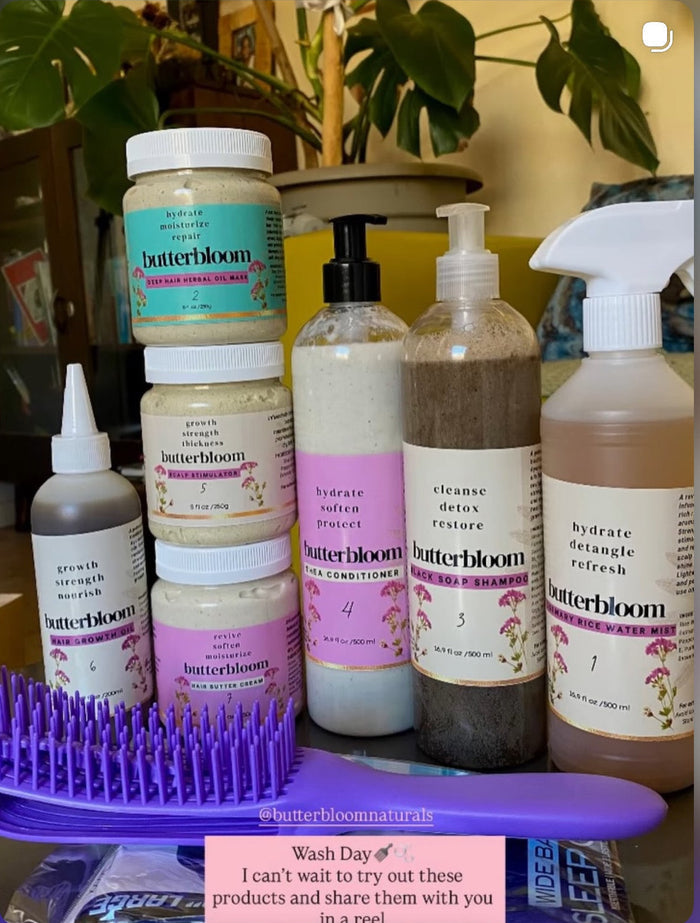 Hair Growth Bundle - Natural Hair Care Routine | Shea butter, Ricewater, African Black Soap Shampoo, Growth oil & Scalp Stimulator