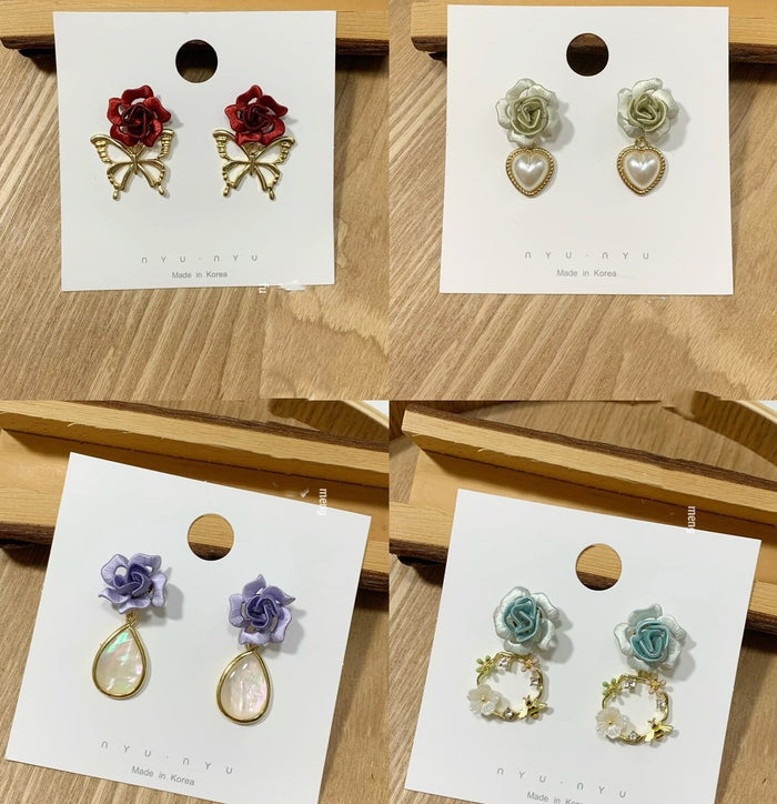 Handmade Chanhua Rose Earrings - Thread Floral Drop Earrings