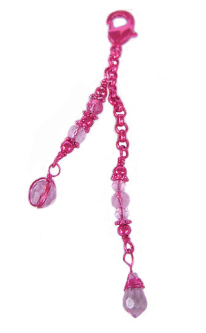 Pink two-strand chain charm with faceted beads and lobster clasp