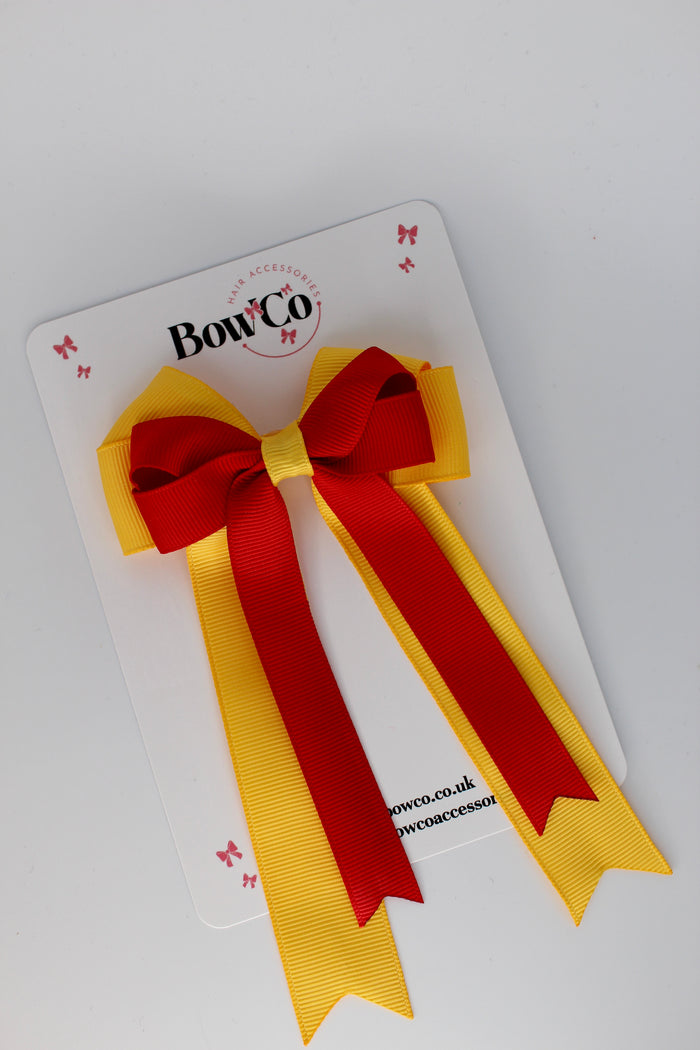 School Bow Red and Yellow Gold - Double Bow Tail