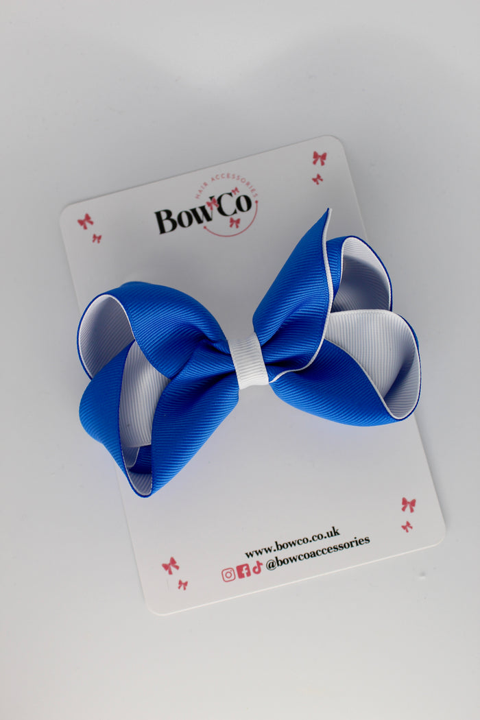 School Bow Royal Blue and White - Loop Bow - Clip