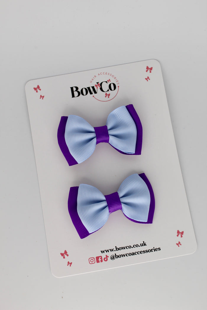 School Bows Purple and Bluebell - Double Bow Set - Clip