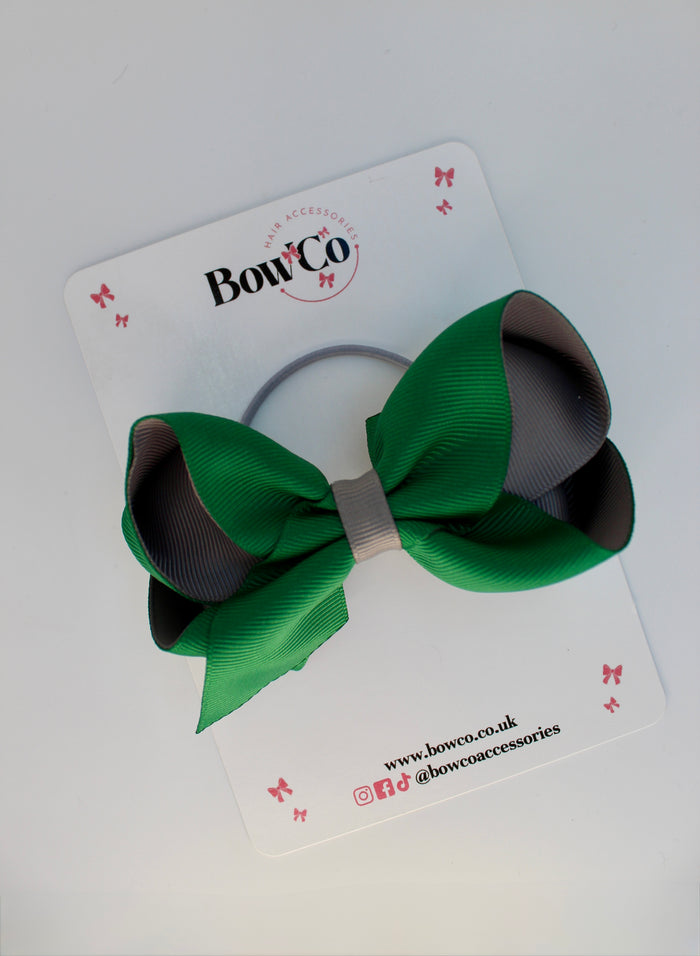 School Forest Green and Grey Bow - Loop Bow - Elastic