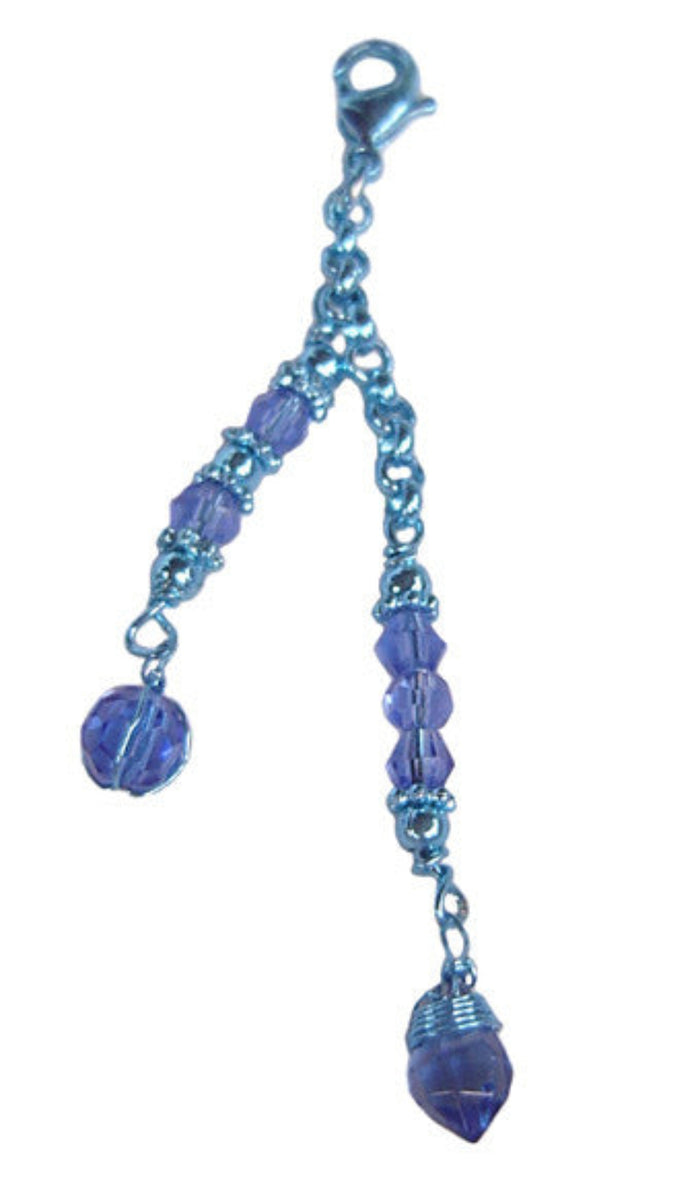 blue multi strand beaded charm with wire wrap and clasp mini hair accessory front view