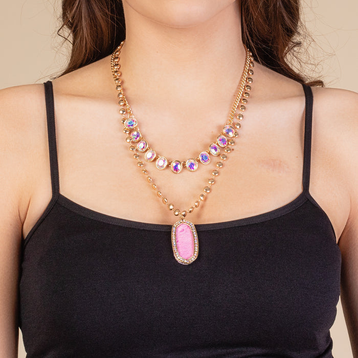 1158 - Animal Print Necklace - Fuchsia