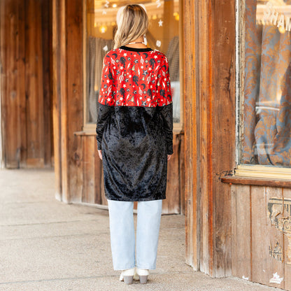 40028 - Western Print Velvet Cardigan with Pockets