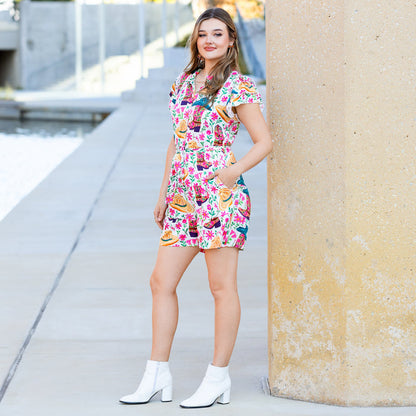 50006 - Ruffle Sleeves Floral and Western Print Romper with Pockets