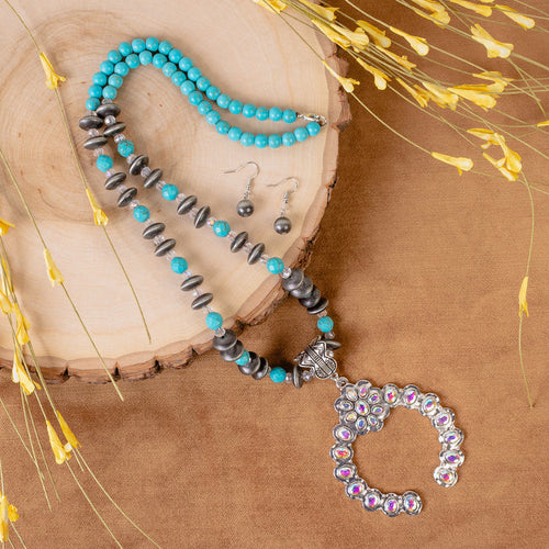 72926 - Crystal Squash Blossom Necklace - Turquoise & Silver