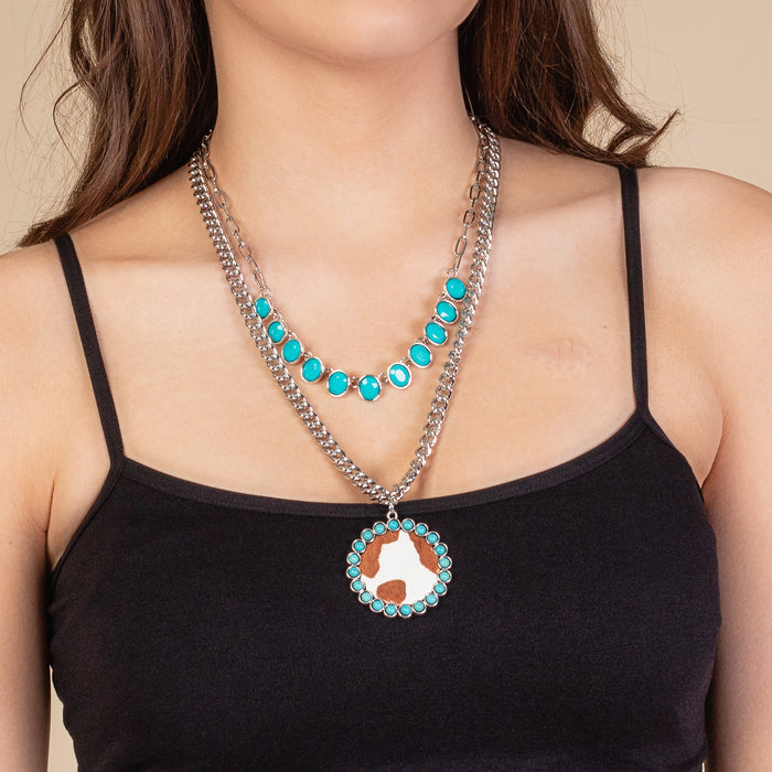 72931 - Animal Print Necklace - Turquoise