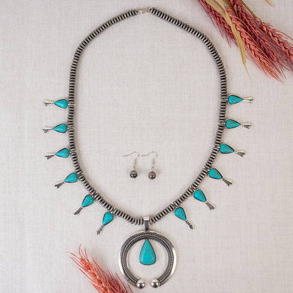 92003 - Squash Blossom Necklace - Turquoise & Silver
