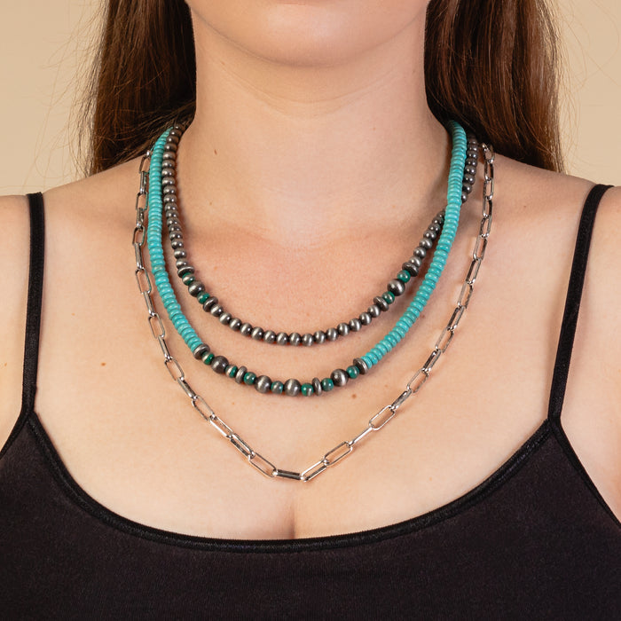 92027 - Squash Blossom Beaded Necklace - Turquoise & Silver