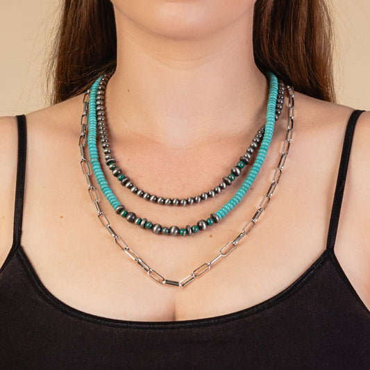 92027 - Squash Blossom Beaded Necklace - Turquoise & Silver