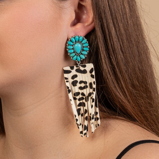 93207 - Squash Blossom Tassel Earrings - Turquoise & White