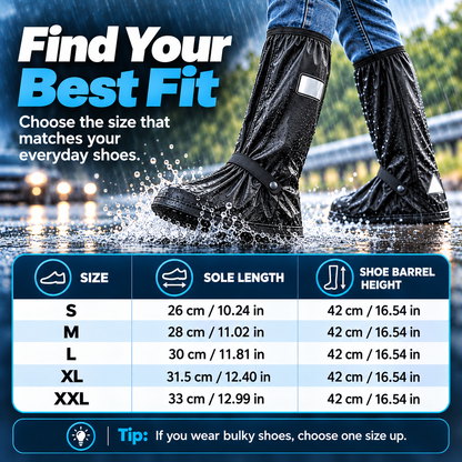 Waterproof Reusable Black Shoe Covers, Zipper Rain Boot Covers with Anti-Slip Sole, Reflective Safety for Cycling Hiking Commuting