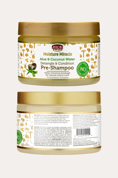 AFRICAN PRIDE MOISTURE MIRACLE DETANGLE & CONDITION PRE-SHAMPOO 12oz AFRICAN PRIDE