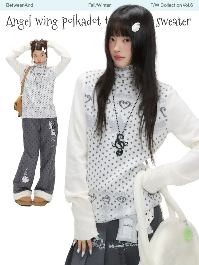 Angel wing polka dot turtle neck sweater
