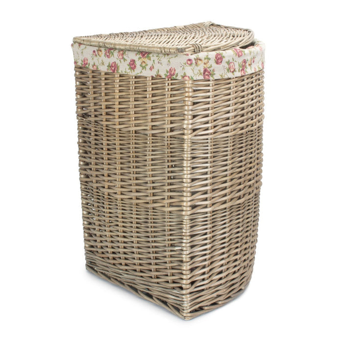 Antique Wash Corner Garden Rose Cotton Lined Laundry Basket