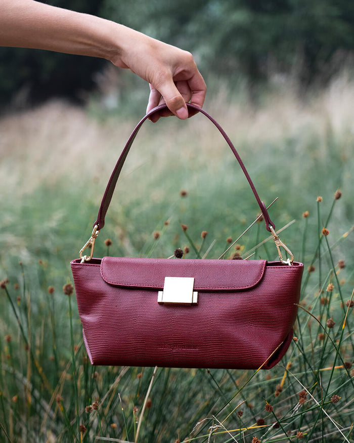 AURORA BAG in Garnet Lizard by Arlingtone Milne
