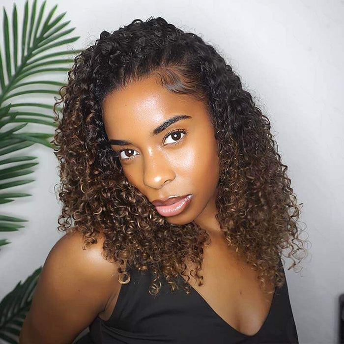 B3G1|Ombre #T1B/30 Small Kinky Curly Feather Crochet Human Hair