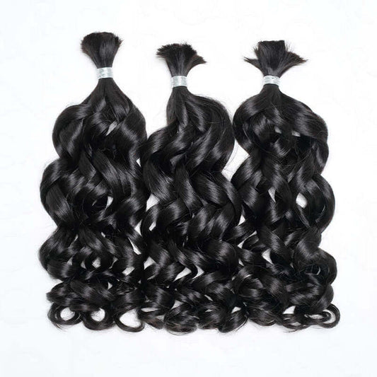 B3G1|QVR French Curl Human Bulk Hair Extensions for Boho Knotless Braiding