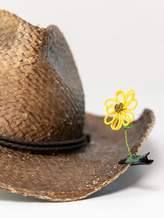 Beaded Flower Hair & Hat Clip - Yellow Sunflower-view 1