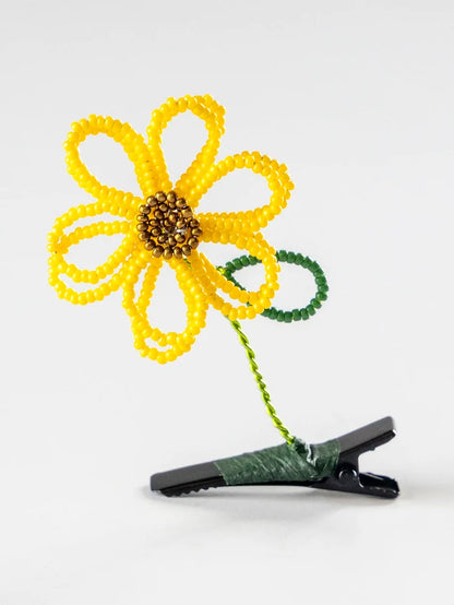 Beaded Flower Hair & Hat Clip - Yellow Sunflower-view 2