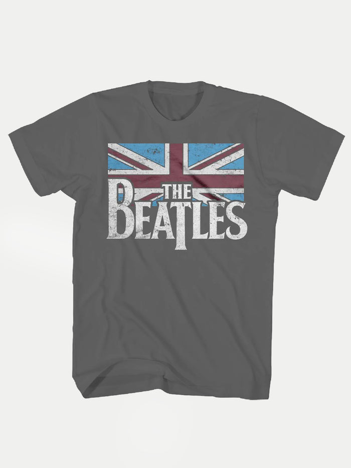 Beatles - Distressed British Flag T-Shirt | Grey-Image 1