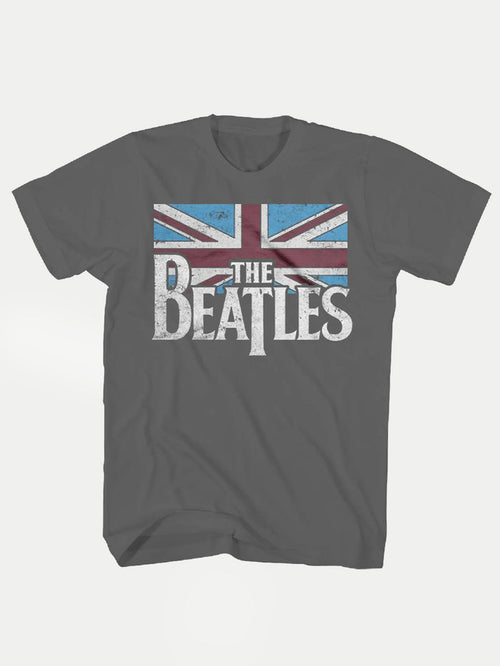 Beatles - Distressed British Flag T-Shirt | Grey-Image 1