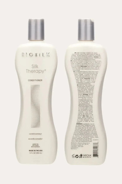 BioSilk Silk Therapy Professional Salon Conditioner 12 FL OZ (355 mL) - Front and Back Product View, Best Moisturizing Conditioner with Deep Conditioning with Herbal Extracts, Full Ingredients and Directions, Made in USA