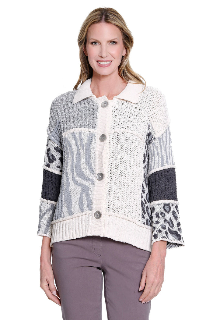 Black/Cream Mix Multi Patch Sweater Cardigan by Multiples