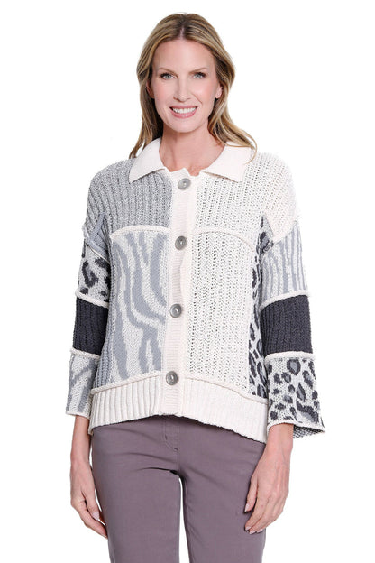 Black/Cream Mix Multi Patch Sweater Cardigan by Multiples