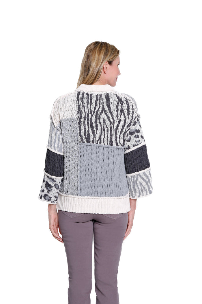 Black/Cream Mix Multi Patch Sweater Cardigan by Multiples