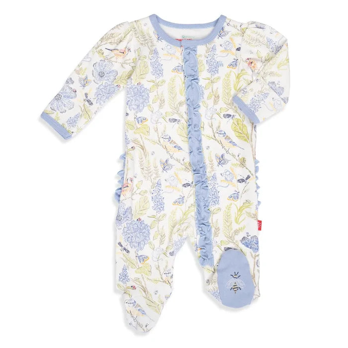 Blue Blossom Ruffle Footie 0-3m