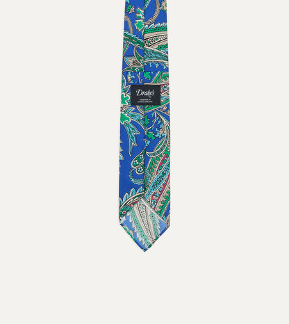 Blue Nouveau Leaves Shantung Silk Hand-Rolled Tie