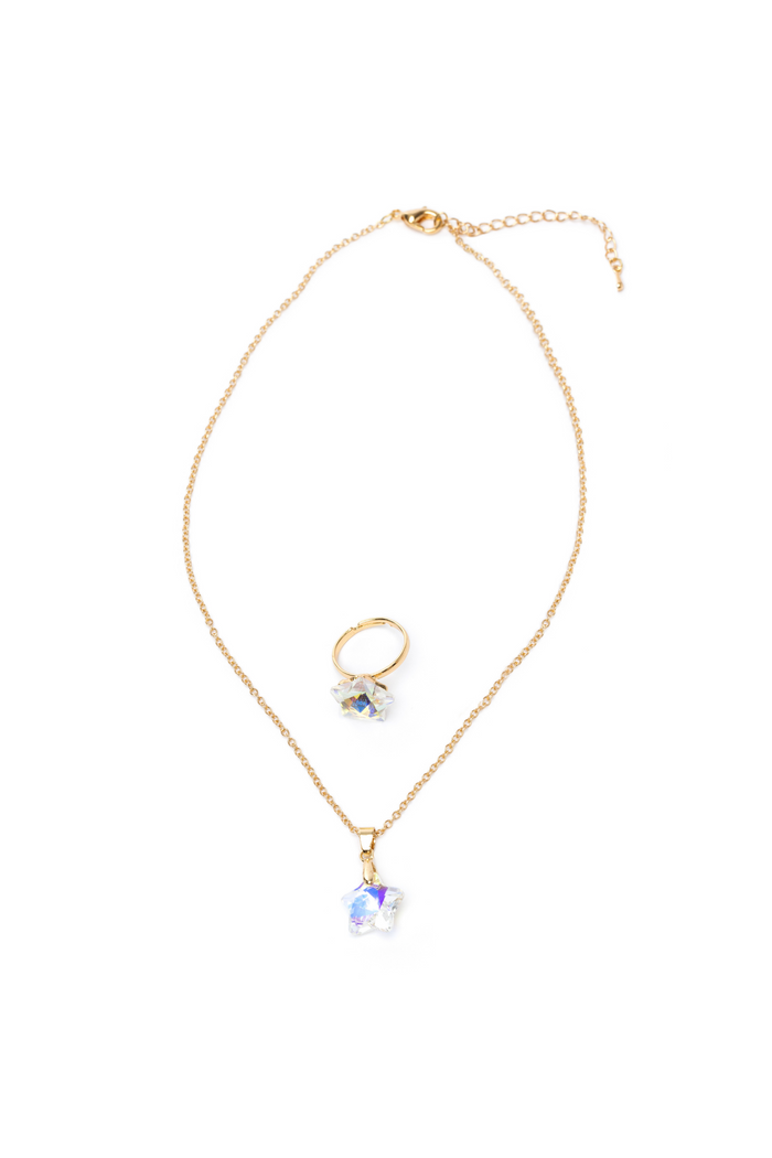 Boutique Holographic Star Necklace, Earrings and Ring, 2pcs Assorted
