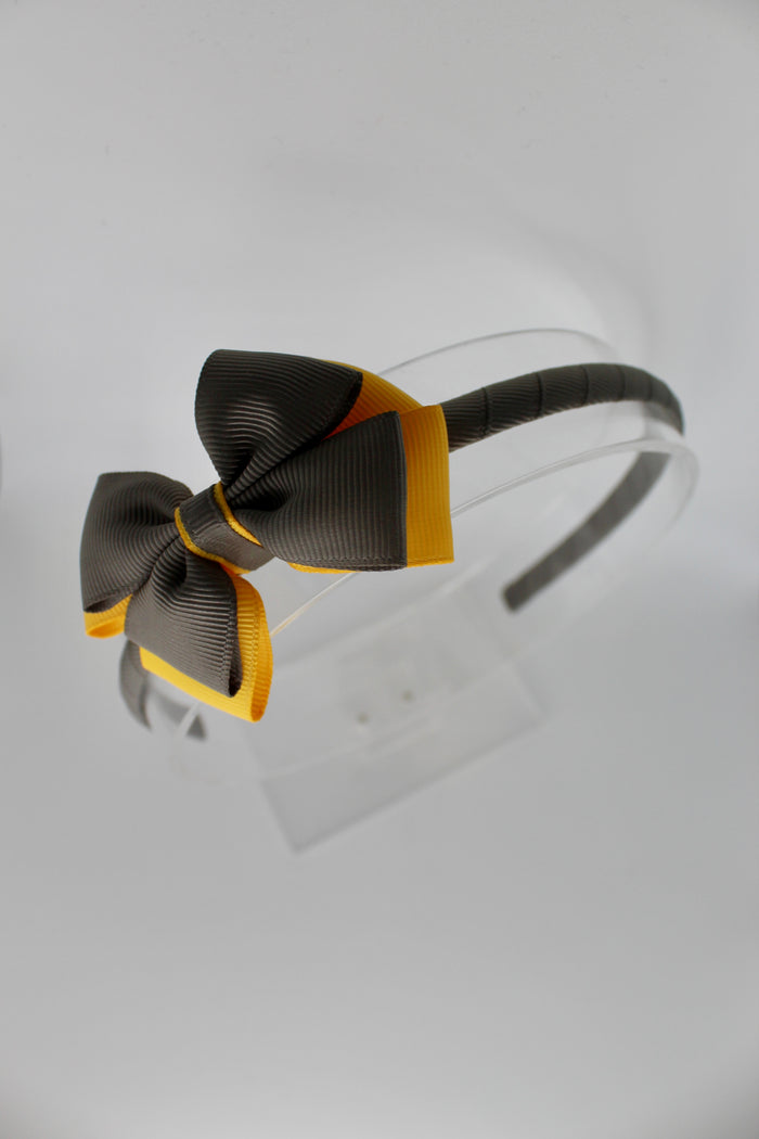 Bow School Hairband - Metal Grey and Yellow Gold