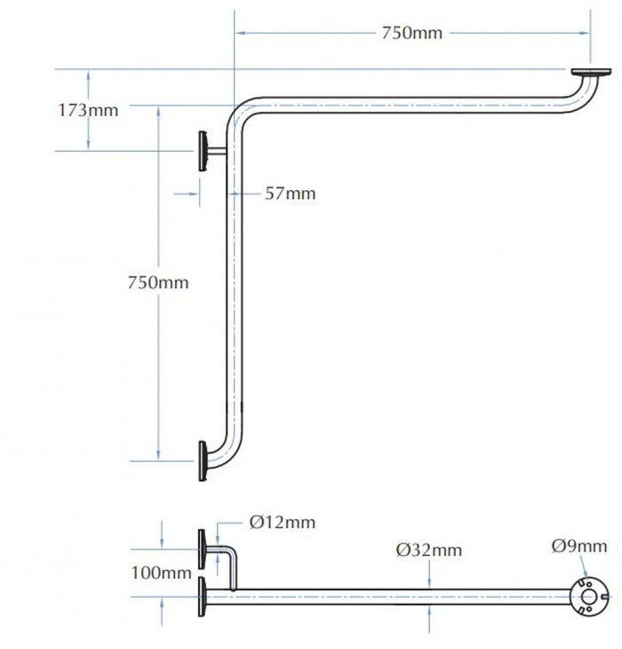 Bradley 832-039-MB Corner Grab Rail Left Hand