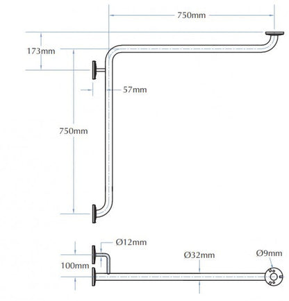 Bradley 832-039-MB Corner Grab Rail Left Hand
