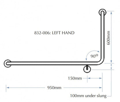 Bradley 832 Toilet Grab Rail 90 Degree Left Hand