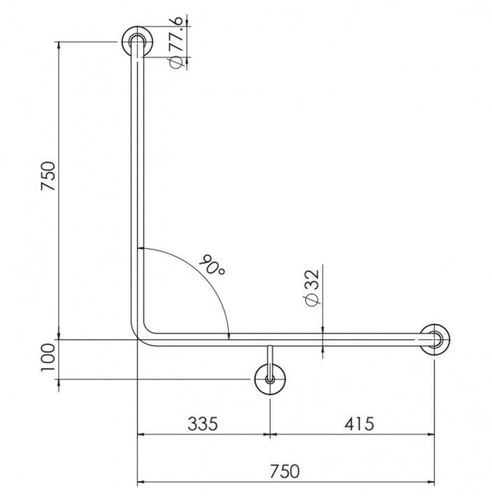 Bradley 832 Toilet Grab Rail 90 Degree Left Hand