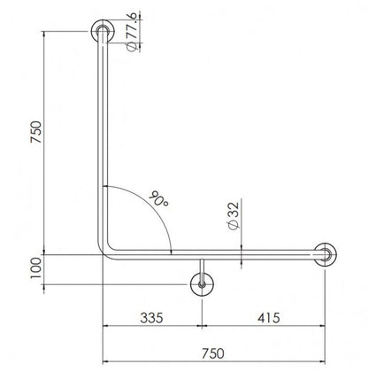 Bradley 832 Toilet Grab Rail 90 Degree Left Hand