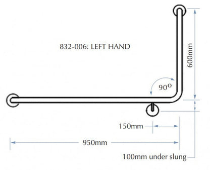 Bradley 832 Toilet Grab Rail 90 Degree Right Hand