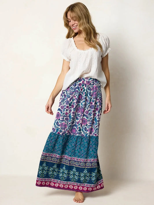 Camille Maxi Skirt - Sunnyfield Floral Purple-view 1